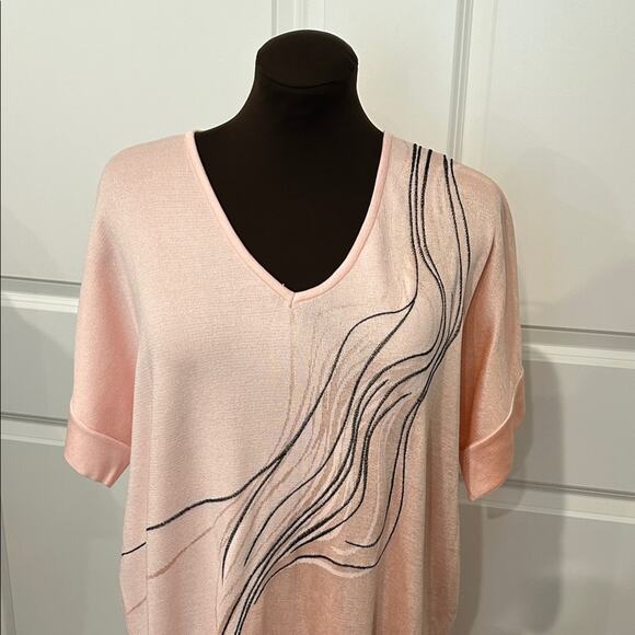 Ming Wang Women’s Pink Black V Neck Art to Wear Abstract Dress Size Large - Picture 3 of 12